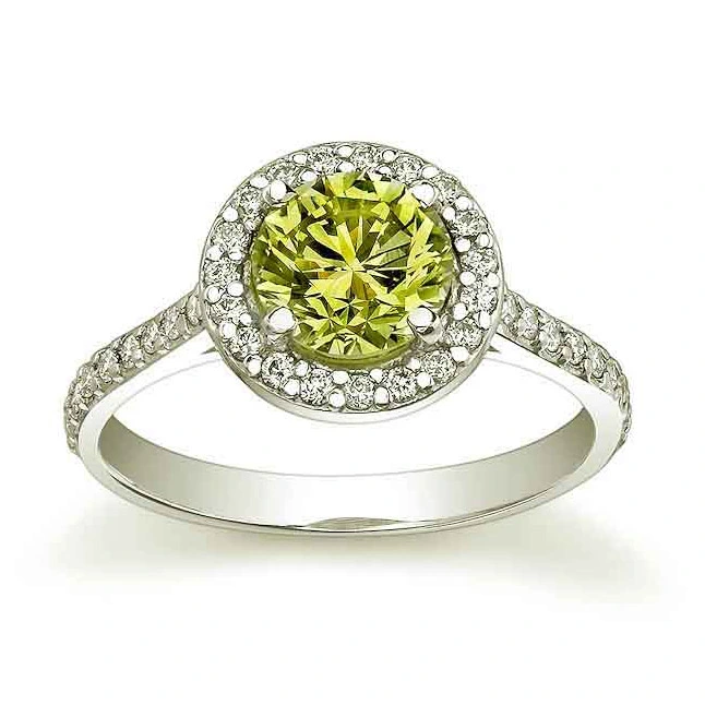 Greenish Yellow Fancy Colour Diamond Solitaire Ring