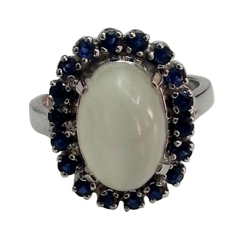6.07 ct Moonstone & Sapphire Gemstone Silver Ring for her (GSR1)
