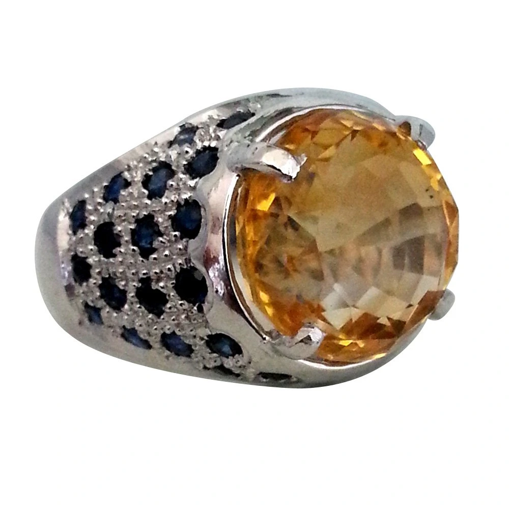 11.20 ct Faceted Golden Topaz & Blue Sapphire in Silver Ring (GSR11)