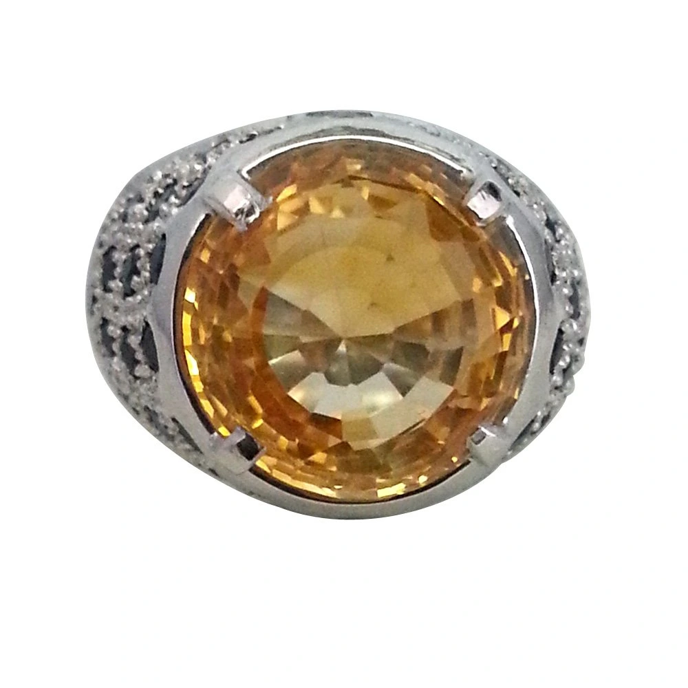 11.20 ct Faceted Golden Topaz & Blue Sapphire in Silver Ring (GSR11)