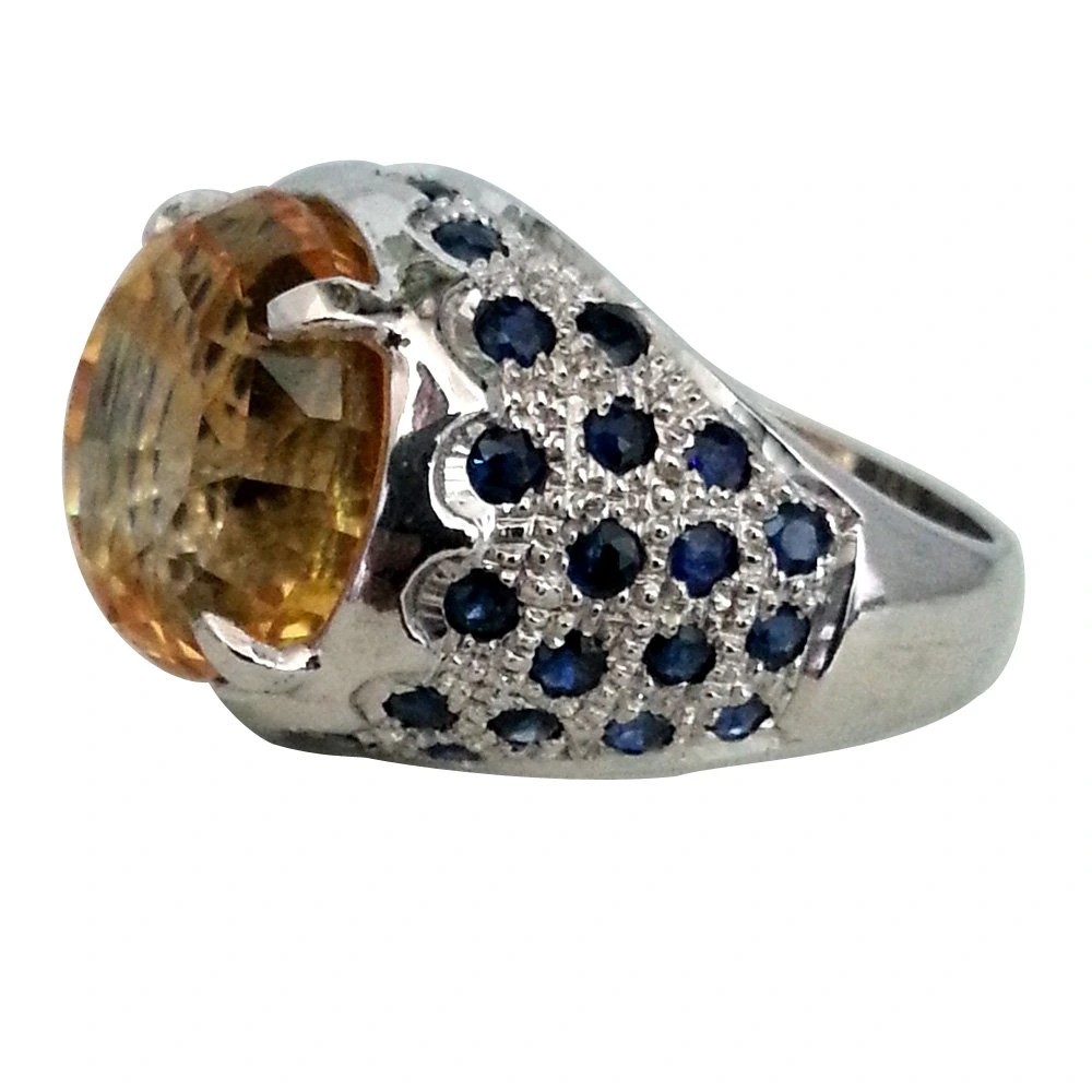 11.20 ct Faceted Golden Topaz & Blue Sapphire in Silver Ring (GSR11)