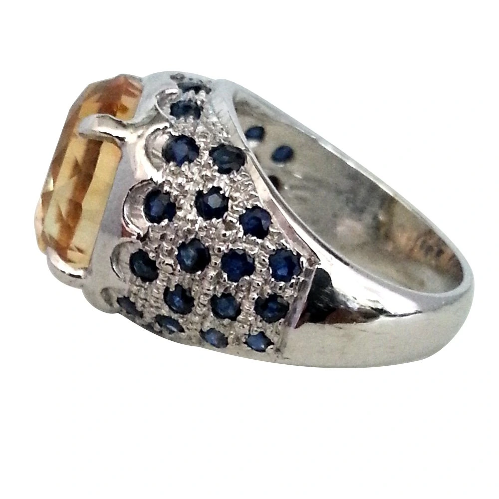 11.20 ct Faceted Golden Topaz & Blue Sapphire in Silver Ring (GSR11)