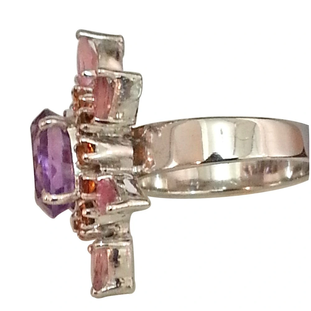 3.96 ct Big Amethyst & Pink Tourmaline Star Type Silver rings