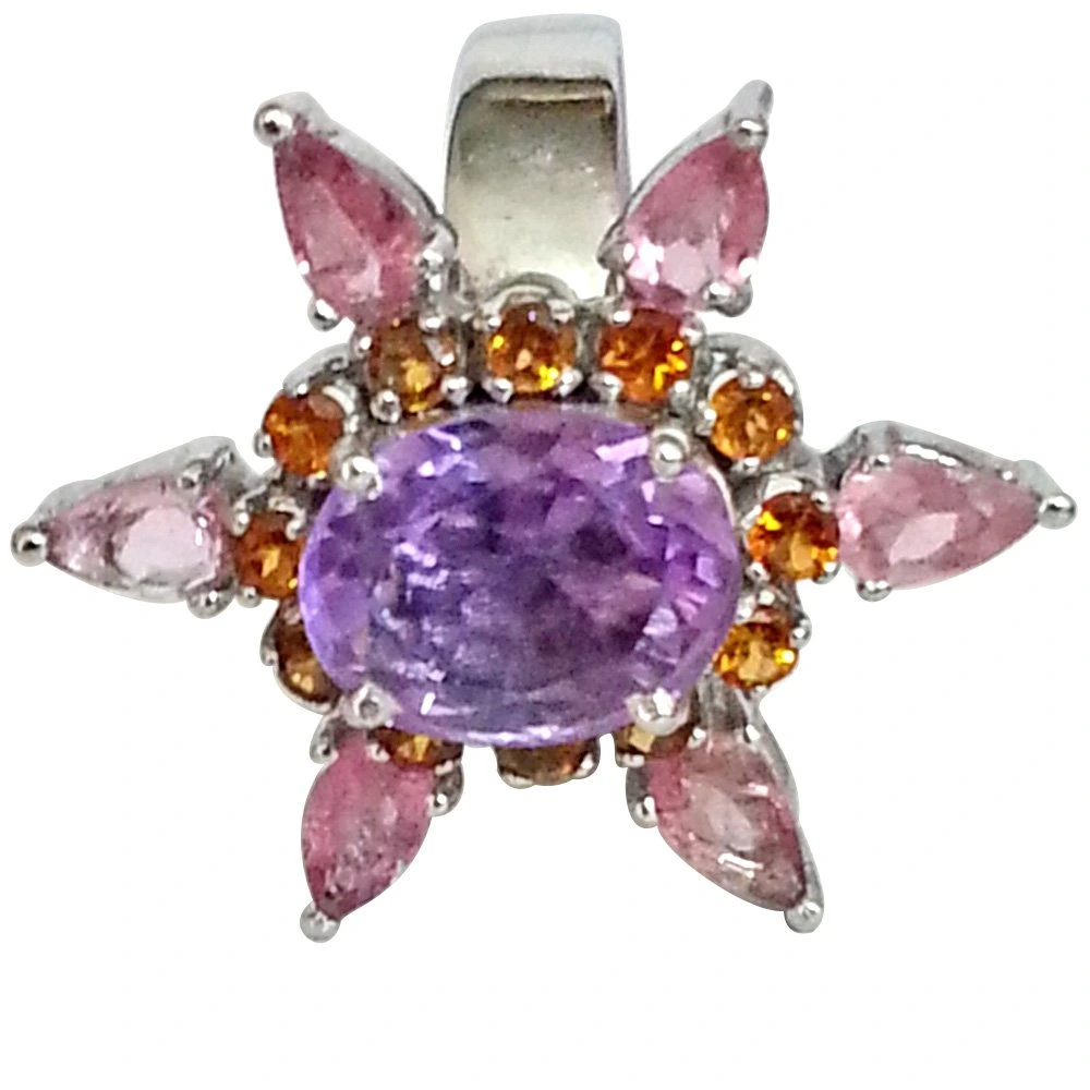 3.96 ct Big Amethyst & Pink Tourmaline Star Type Silver rings