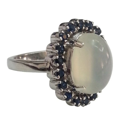 6.07 ct Moonstone & Sapphire Gemstone Silver Ring for her (GSR1)