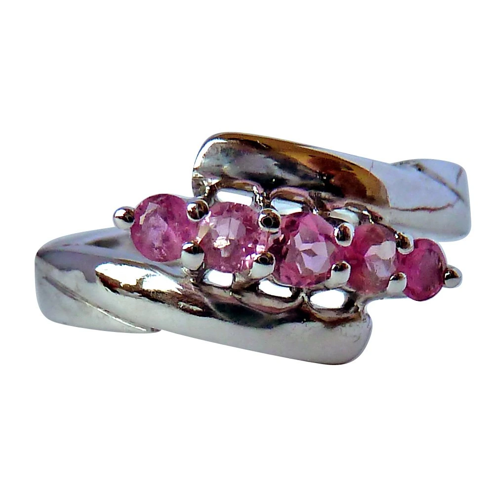 Fine Round Beautiful Pink Tourmaline set in Sterling Silver gemstone engagement ring (GSR22)