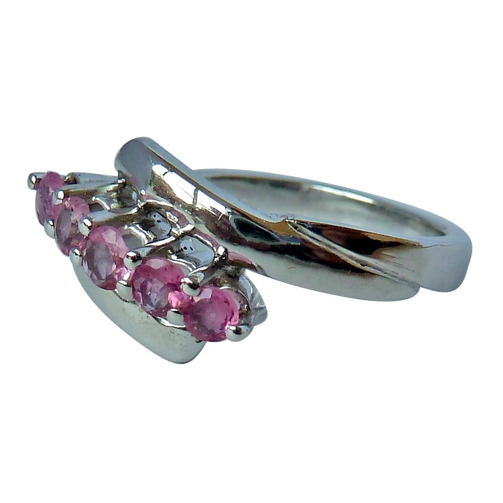 Fine Round Beautiful Pink Tourmaline set in Sterling Silver gemstone engagement ring (GSR22)