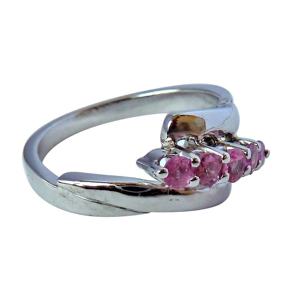 Fine Round Beautiful Pink Tourmaline set in Sterling Silver gemstone engagement ring (GSR22)