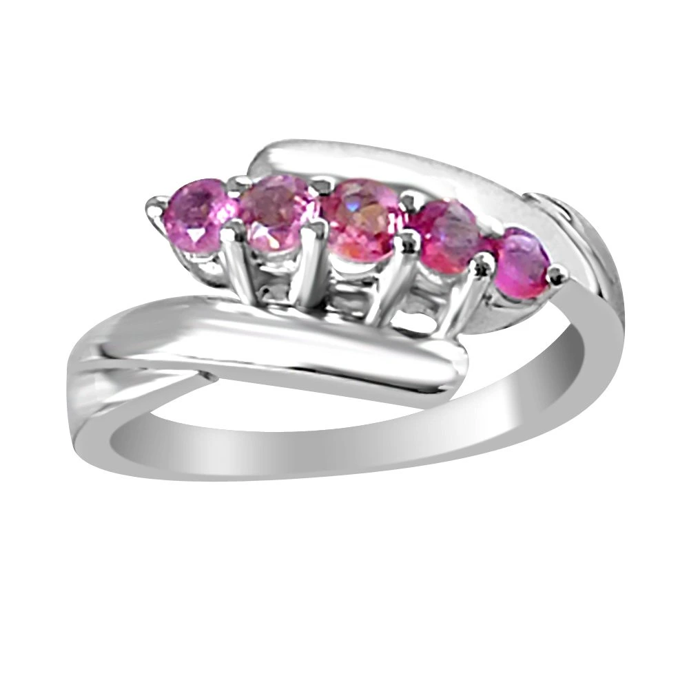 Fine Round Beautiful Pink Tourmaline set in Sterling Silver gemstone engagement ring (GSR22)