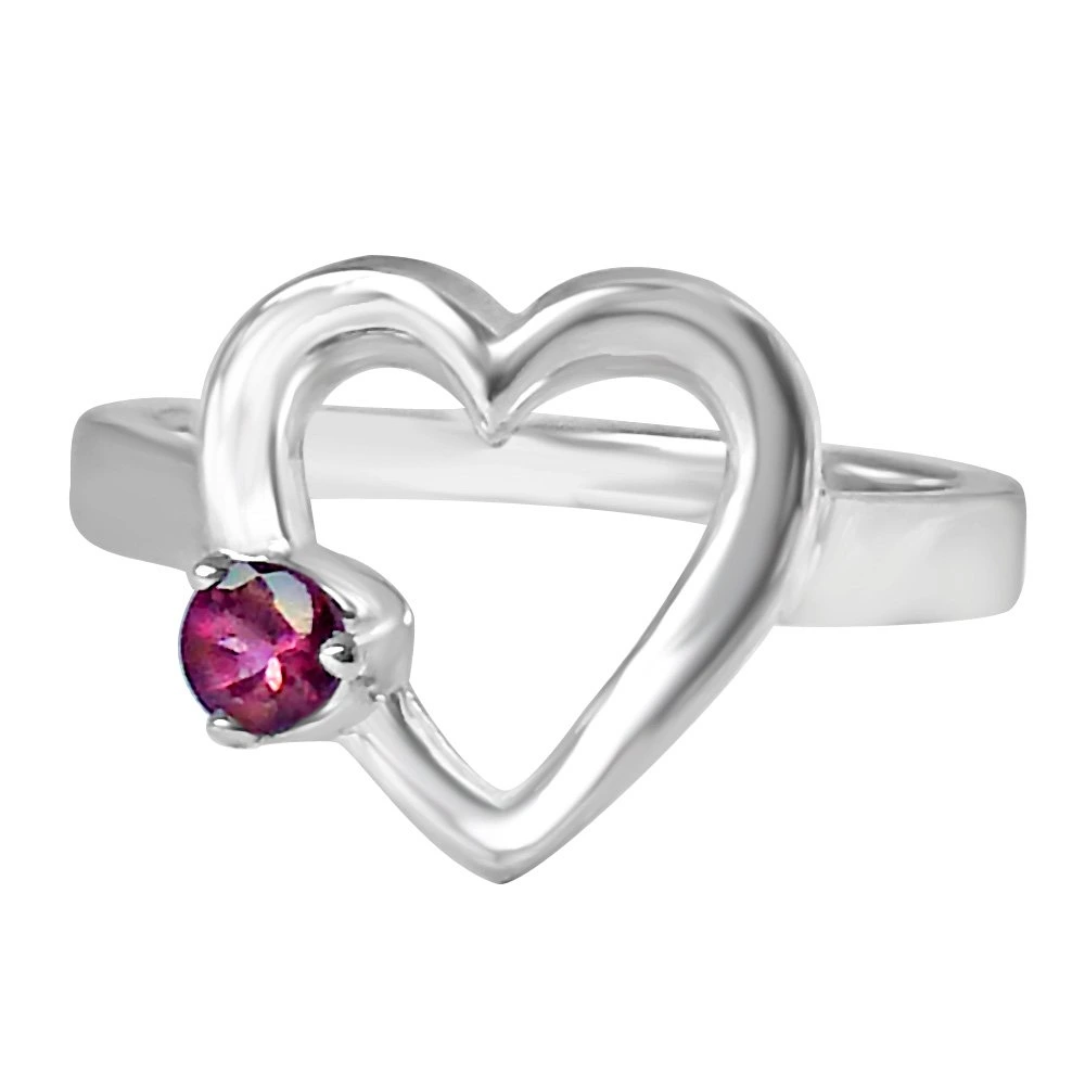 Round Pink Tourmaline set in Heart shape Sterling Silver gemstone Love Engagement ring (GSR23)