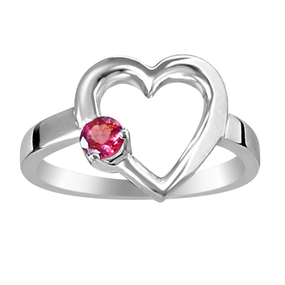 Round Pink Tourmaline set in Heart shape Sterling Silver gemstone Love Engagement ring (GSR23)