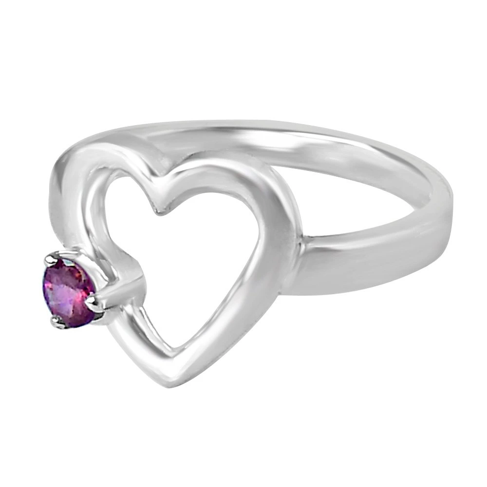 Round Pink Tourmaline set in Heart shape Sterling Silver gemstone Love Engagement ring (GSR23)