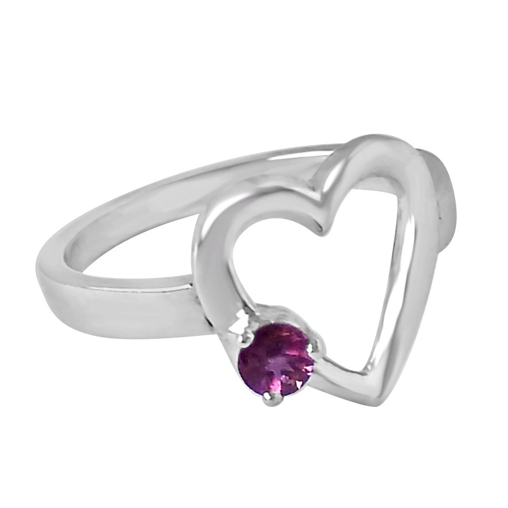 Round Pink Tourmaline set in Heart shape Sterling Silver gemstone Love Engagement ring (GSR23)