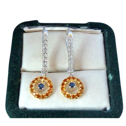 1.76ct Blue Sapphire,Citrin & White Topaz Hanging gemstone Sterling Silver Earring (GSR25)