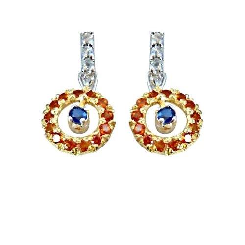 1.76ct Blue Sapphire,Citrin & White Topaz Hanging gemstone Sterling Silver Earring (GSR25)