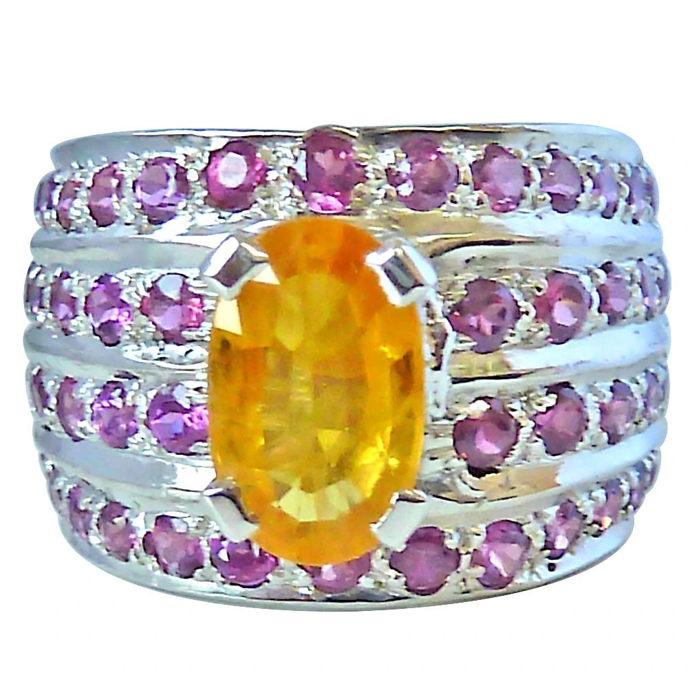 4.84ct Wide Oval Golden Topaz & Pink Rhodolite Silver Fine Beautiful Ring (GSR29)