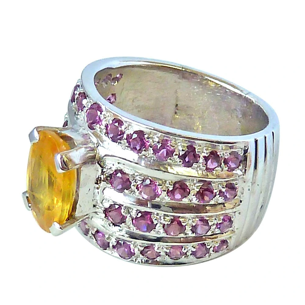 4.84ct Wide Oval Golden Topaz & Pink Rhodolite Silver Fine Beautiful Ring (GSR29)