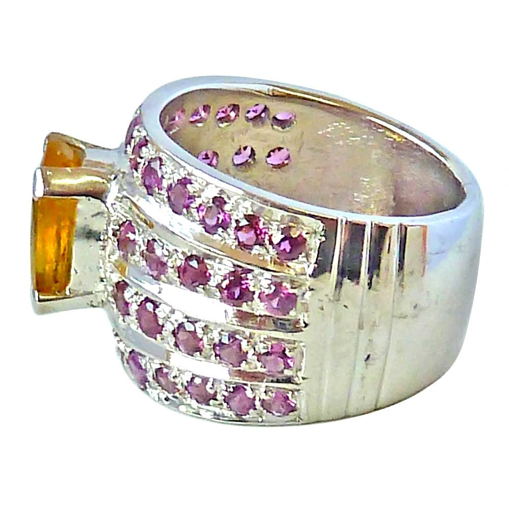 4.84ct Wide Oval Golden Topaz & Pink Rhodolite Silver Fine Beautiful Ring (GSR29)