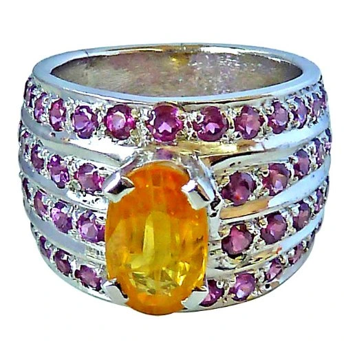 4.84ct Wide Oval Golden Topaz & Pink Rhodolite Silver Fine Beautiful Ring (GSR29)