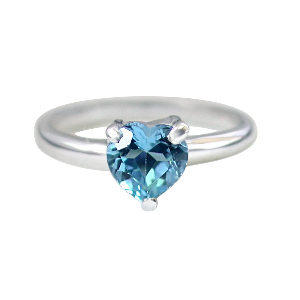 1.00ct Heart Shape Brilliant Swiss Blue Topaz Sterling Silver Love Ring for Her (GSR36)