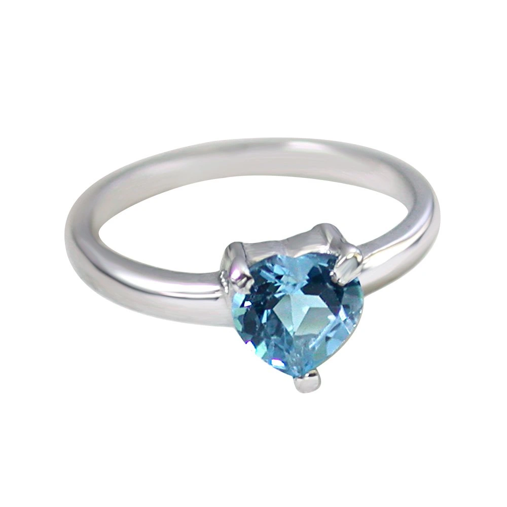 1.00ct Heart Shape Brilliant Swiss Blue Topaz Sterling Silver Love Ring for Her (GSR36)