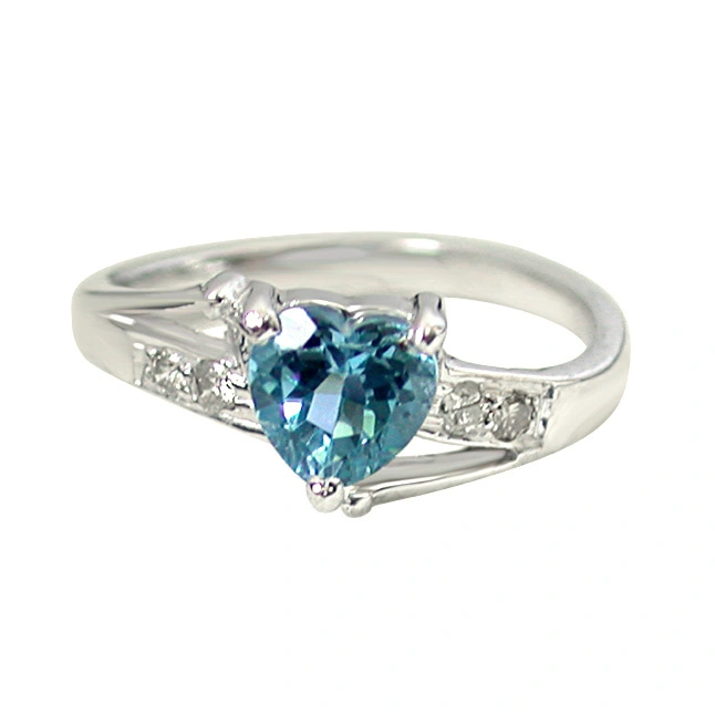 1.10ct Diamond & Swiss Blue Topaz Heart Shape 925 Silver Ring (GSR39)