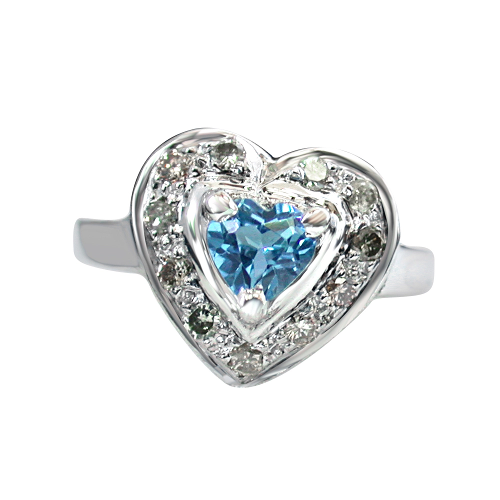 0.75ct Diamond & Heart Shape Swiss Blue Topaz 915 Silver Ring for Lady Love (GSR40)