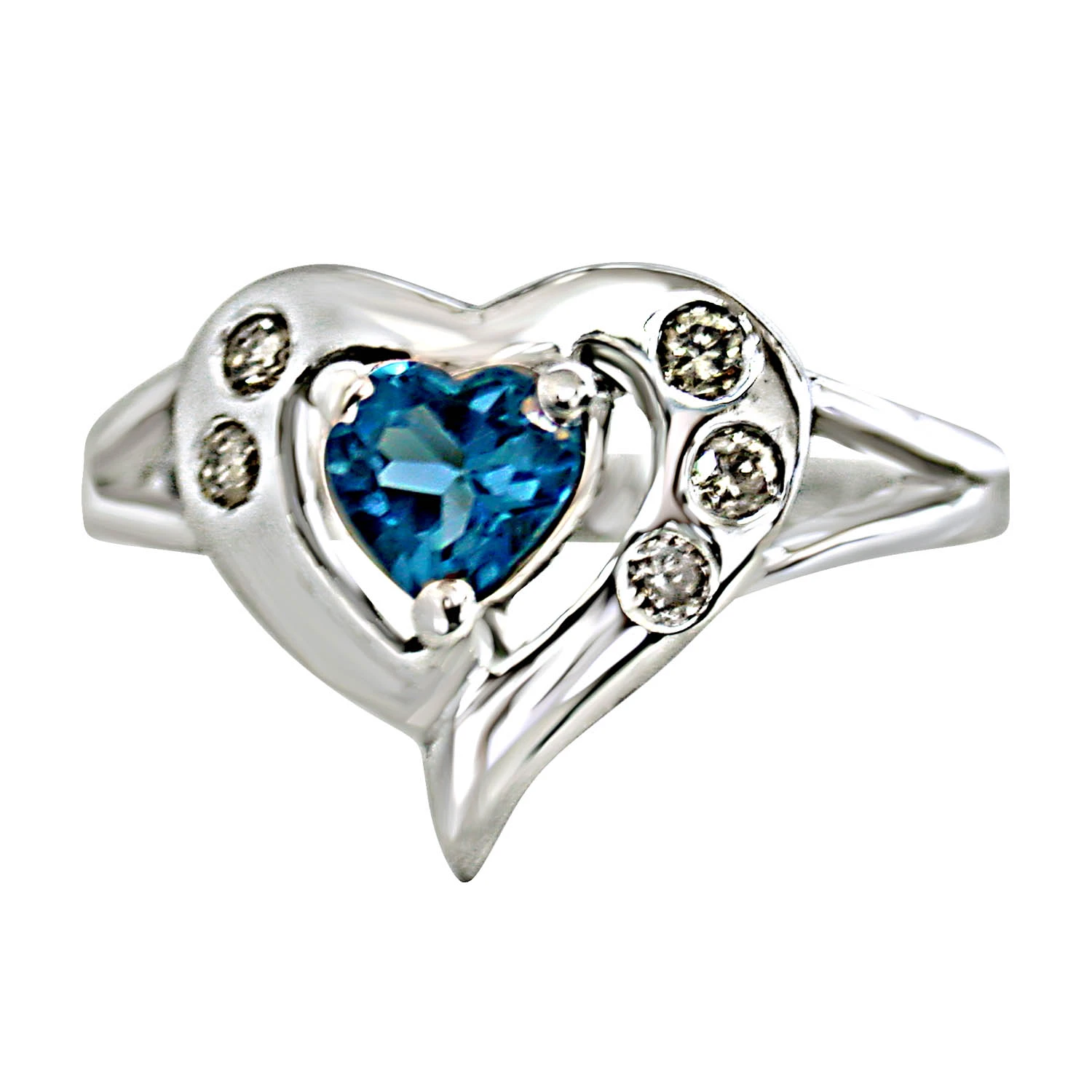 Real Diamond & Heart Shaped Blue Topaz Ring Set in 925 Silver (GSR44)