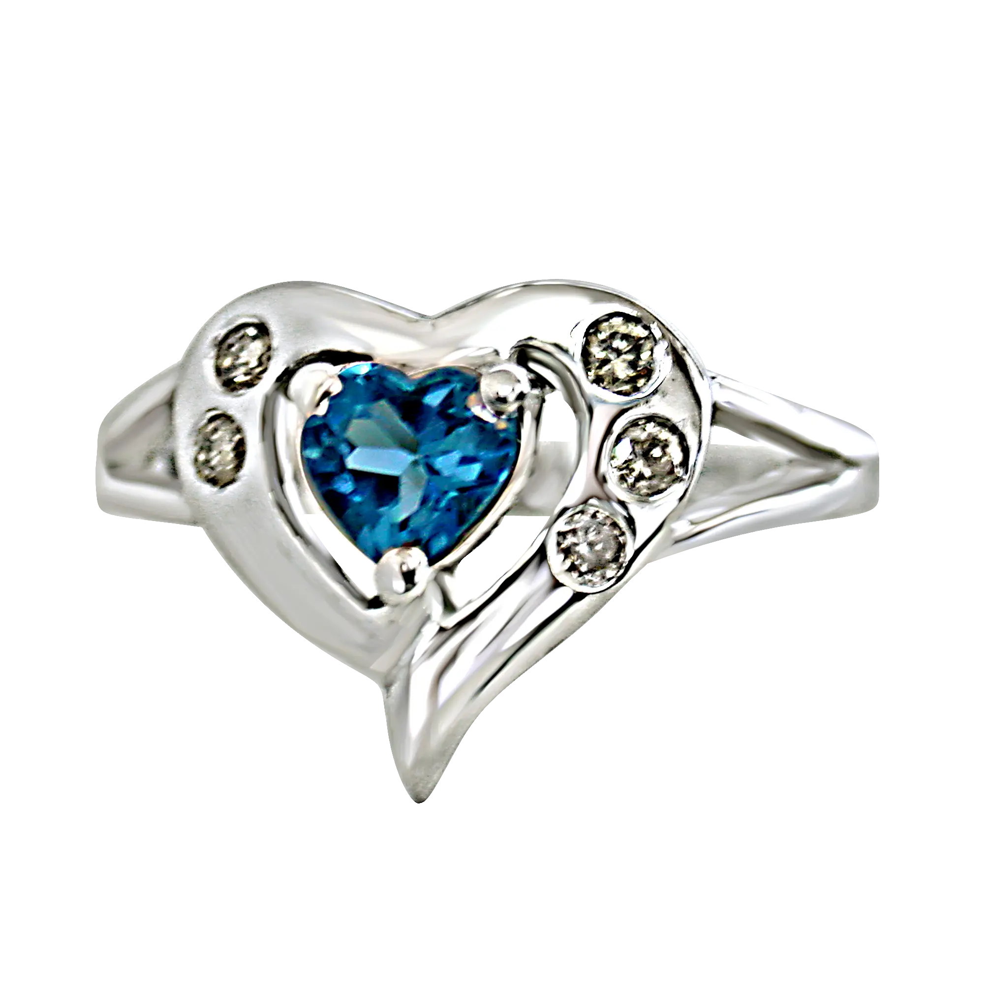 Real Diamond & Heart Shaped Blue Topaz Ring Set in 925 Silver (GSR44)