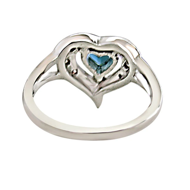 Real Diamond & Heart Shaped Blue Topaz Ring Set in 925 Silver (GSR44)