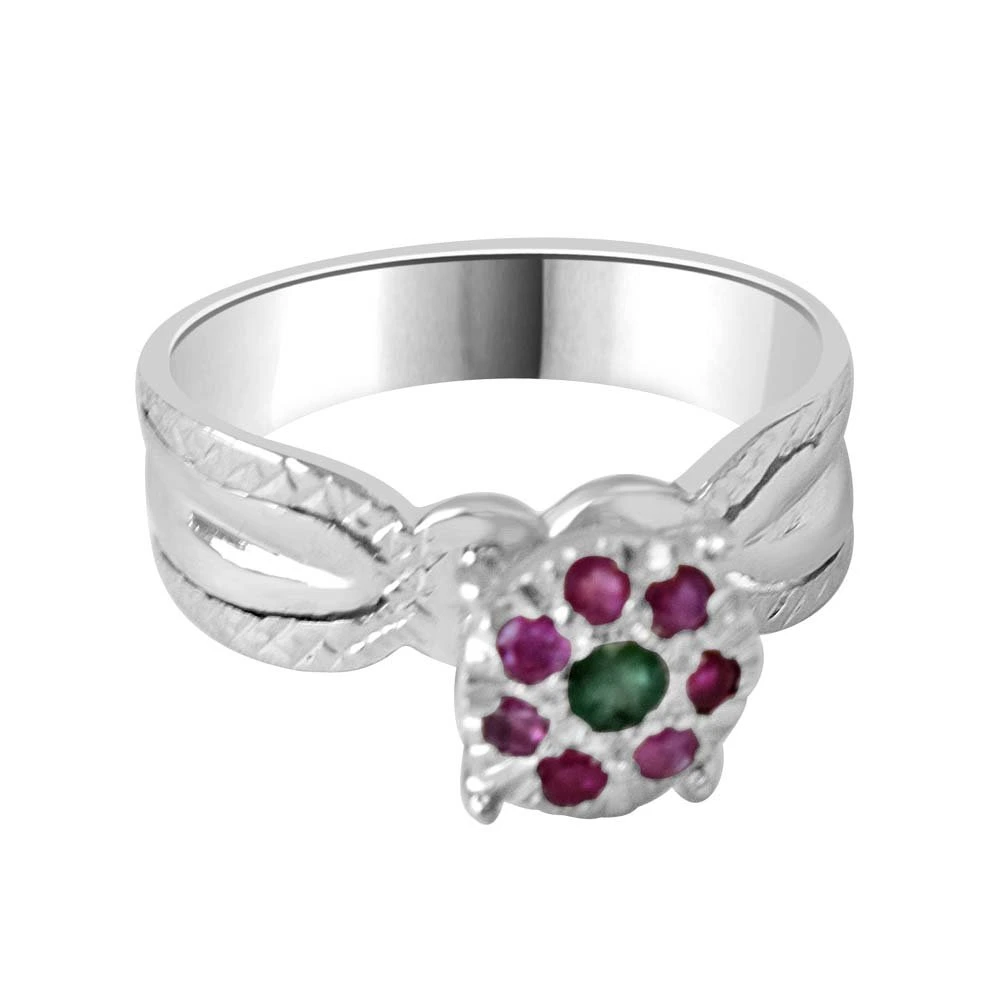 Royal Chicks Real Ruby & Green Emerald Ring in Sterling Silver (GSR47)