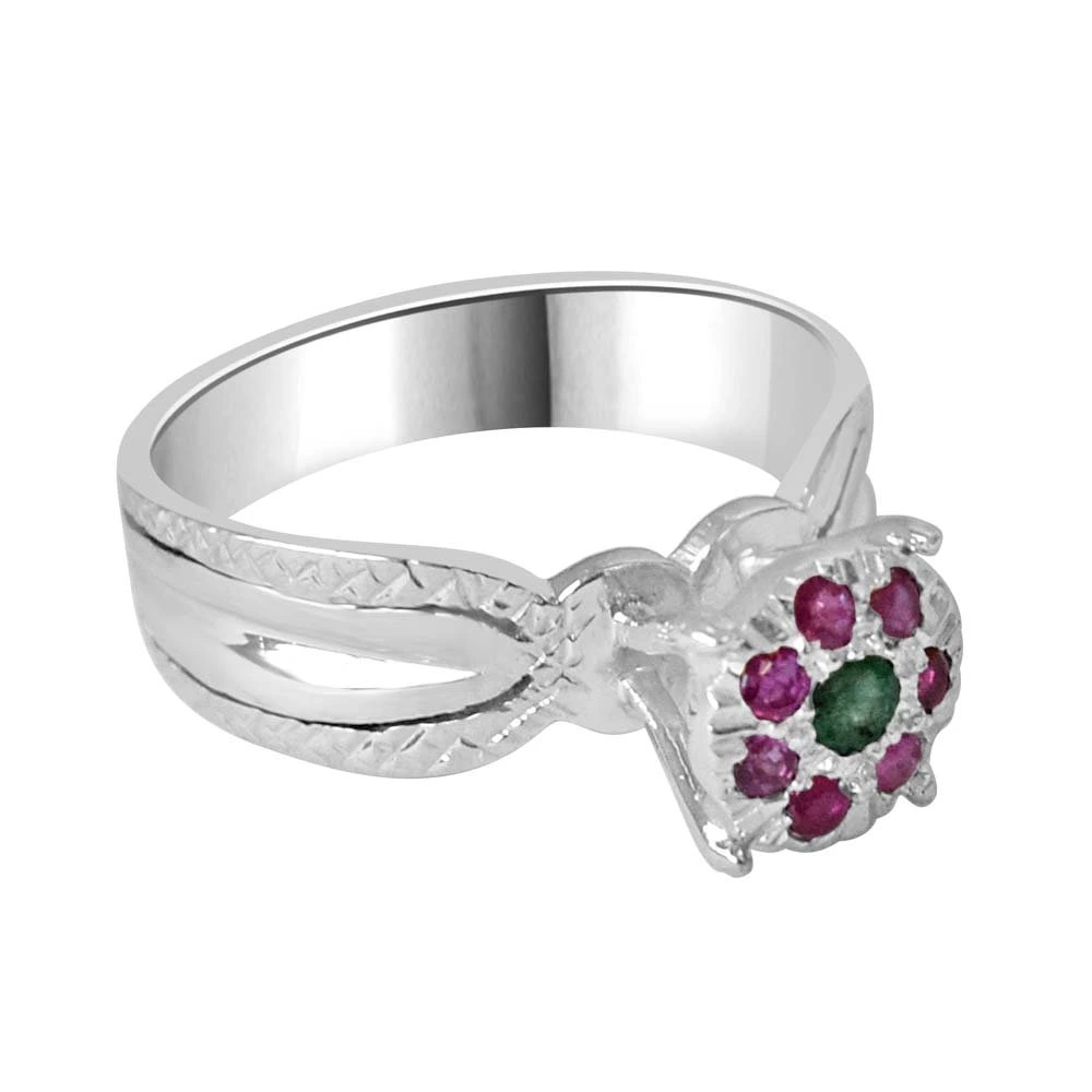 Royal Chicks Real Ruby & Green Emerald Ring in Sterling Silver (GSR47)