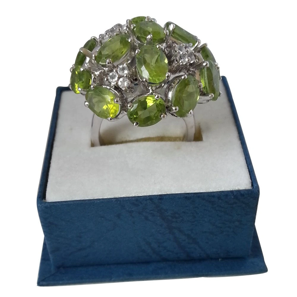 Luminous Charm: Vibrant Peridot & Twinkling Topaz Wonderland Ring (GSR4)