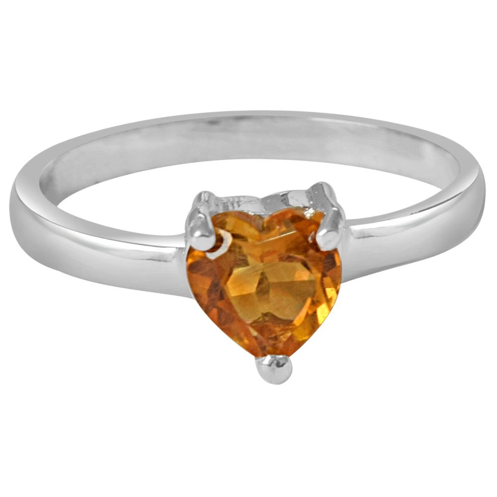 70 cents Heart Shaped Golden Topaz Solitaire Sterling 925 Silver Ring (GSR52)