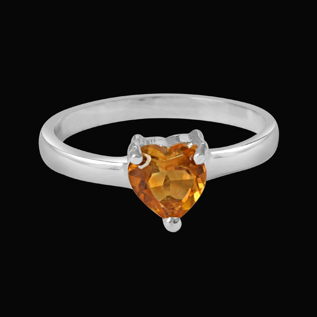 70 cents Heart Shaped Golden Topaz Solitaire Sterling 925 Silver Ring (GSR52)