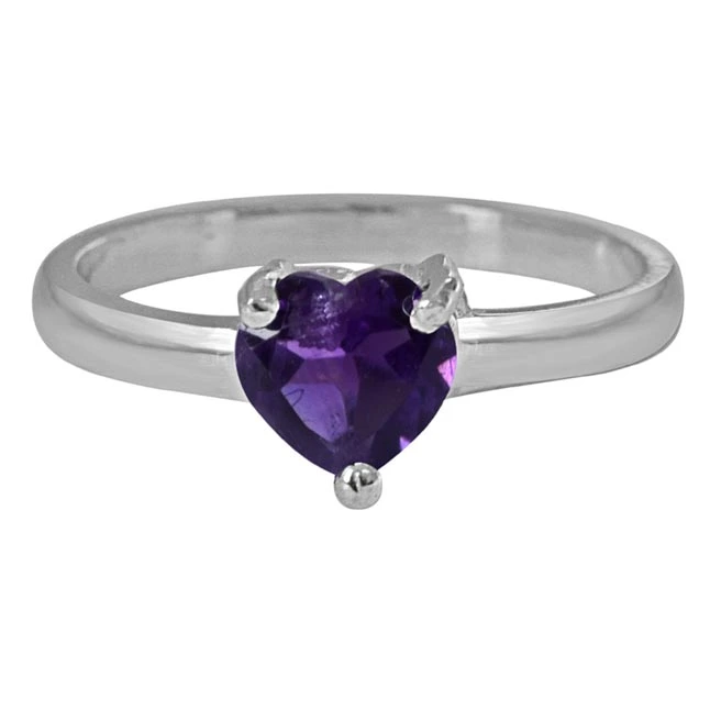 70 cents Heart Purple Solitaire Amethyst Sterling 925 Silver Ring (GSR53)