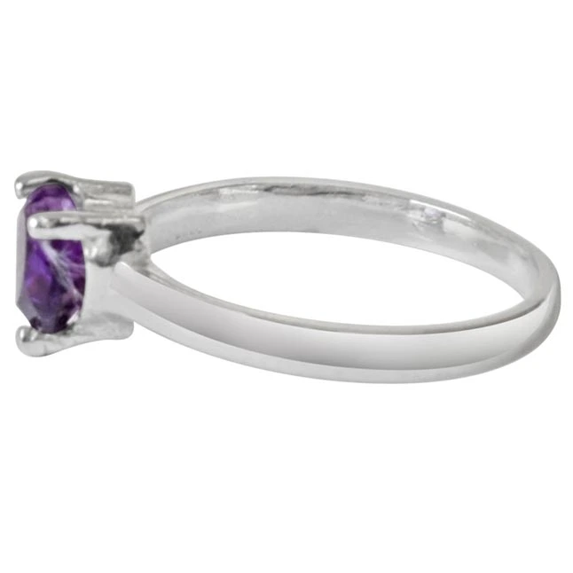 70 cents Heart Purple Solitaire Amethyst Sterling 925 Silver Ring (GSR53)