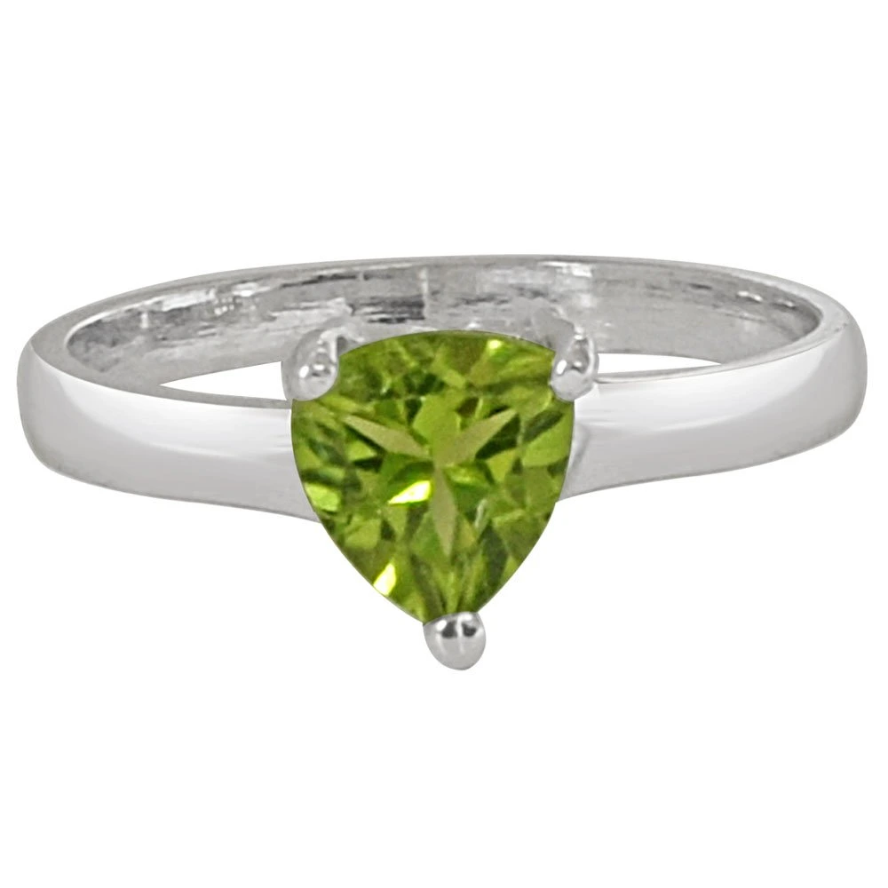 1.00 cts Trillion Green Solitaire Peridot 925 Silver Ring (GSR54)