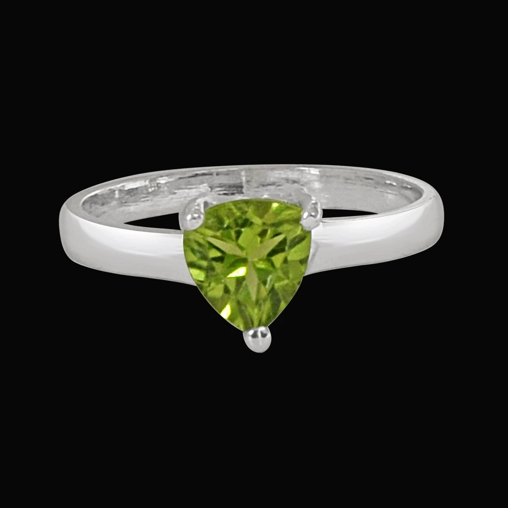 1.00 cts Trillion Green Solitaire Peridot 925 Silver Ring (GSR54)