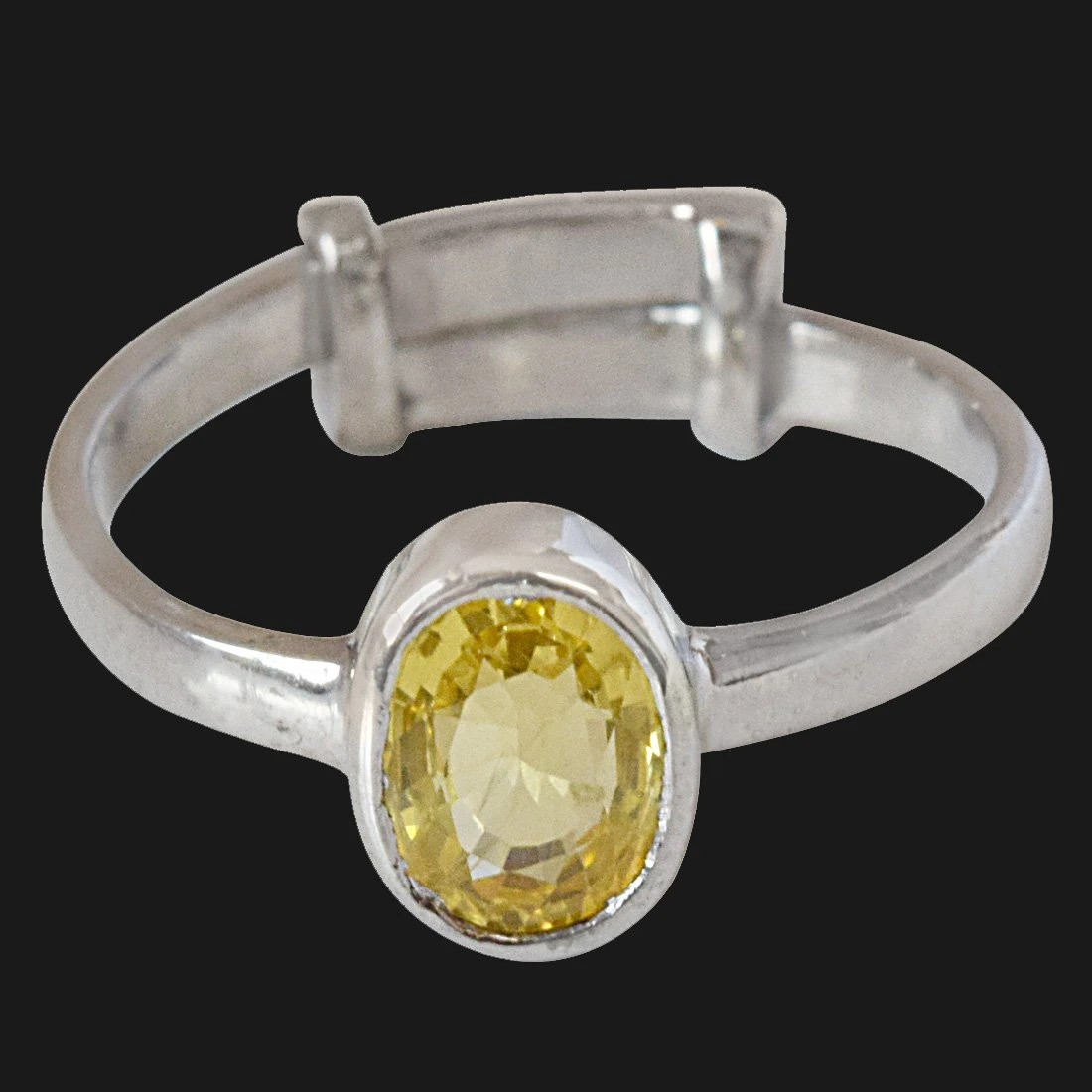 1.23cts Oval Yellow Sapphire and 925 Silver Adjustable Ring for Women (GSR61)