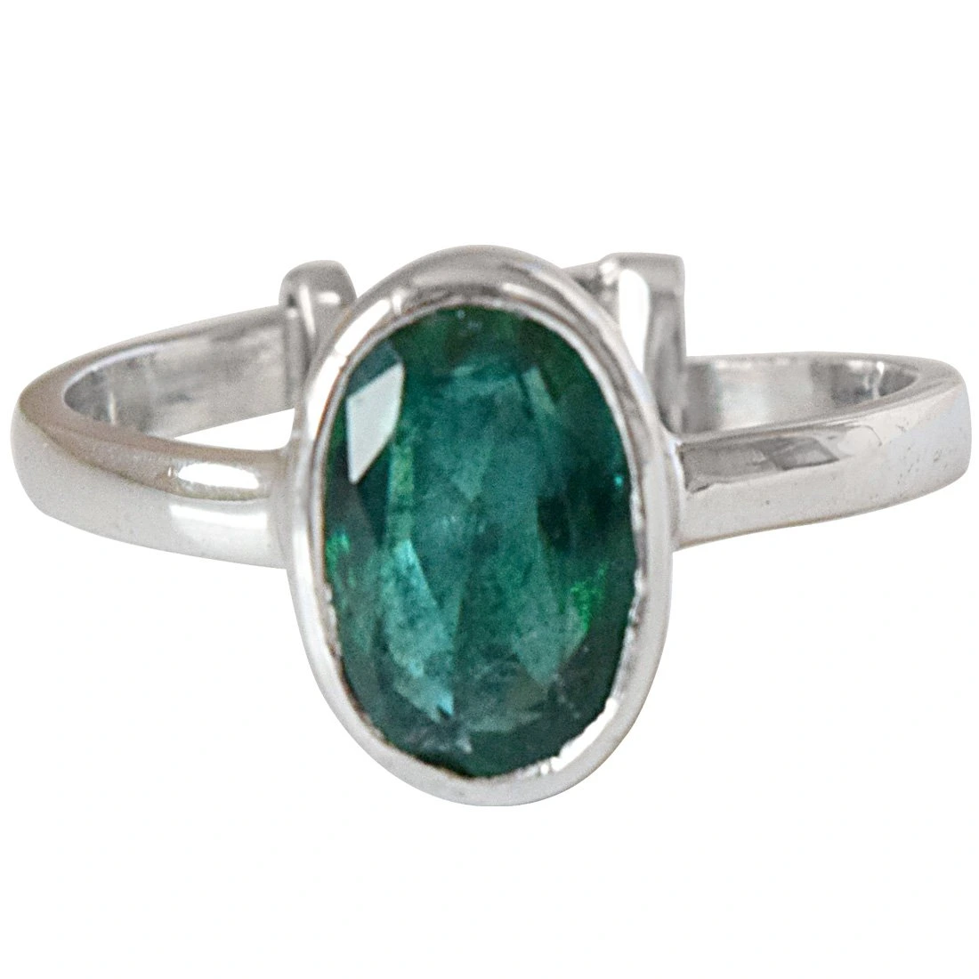 2.14cts AA Grade Green Oval Emerald and 925 Silver Adjustable Ring (GSR68)