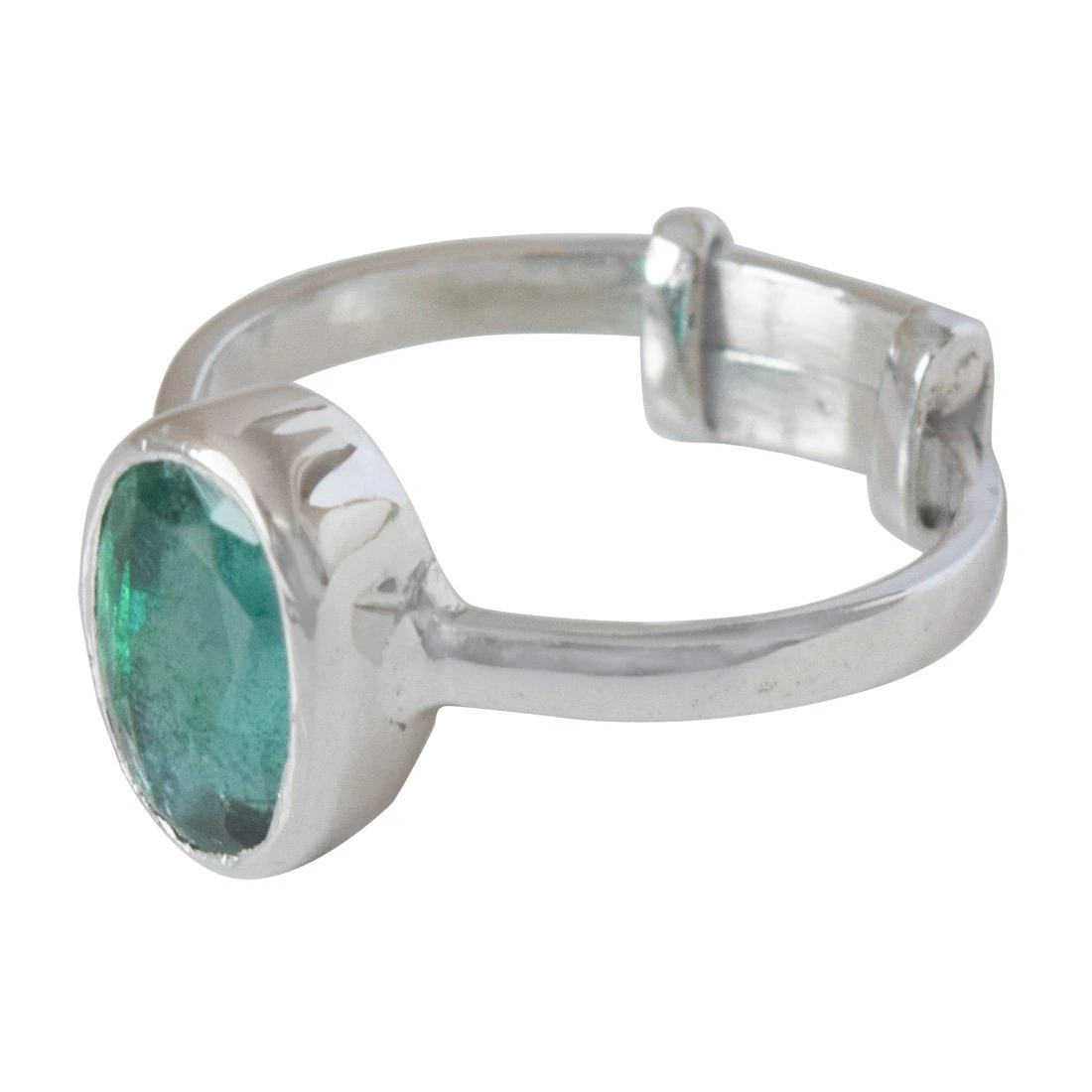 Emerald Enchantment: Majestic Green Oasis Adjustable Silver Ring (GSR68)