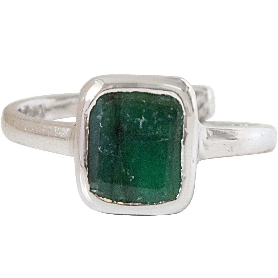 2.81cts Square Green Emerald and 925 Silver Adjustable Ring (GSR69)