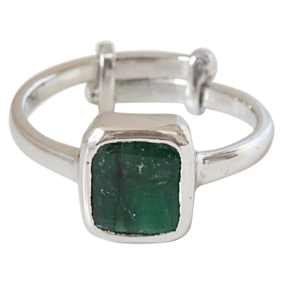 2.81cts Square Green Emerald and 925 Silver Adjustable Ring (GSR69)