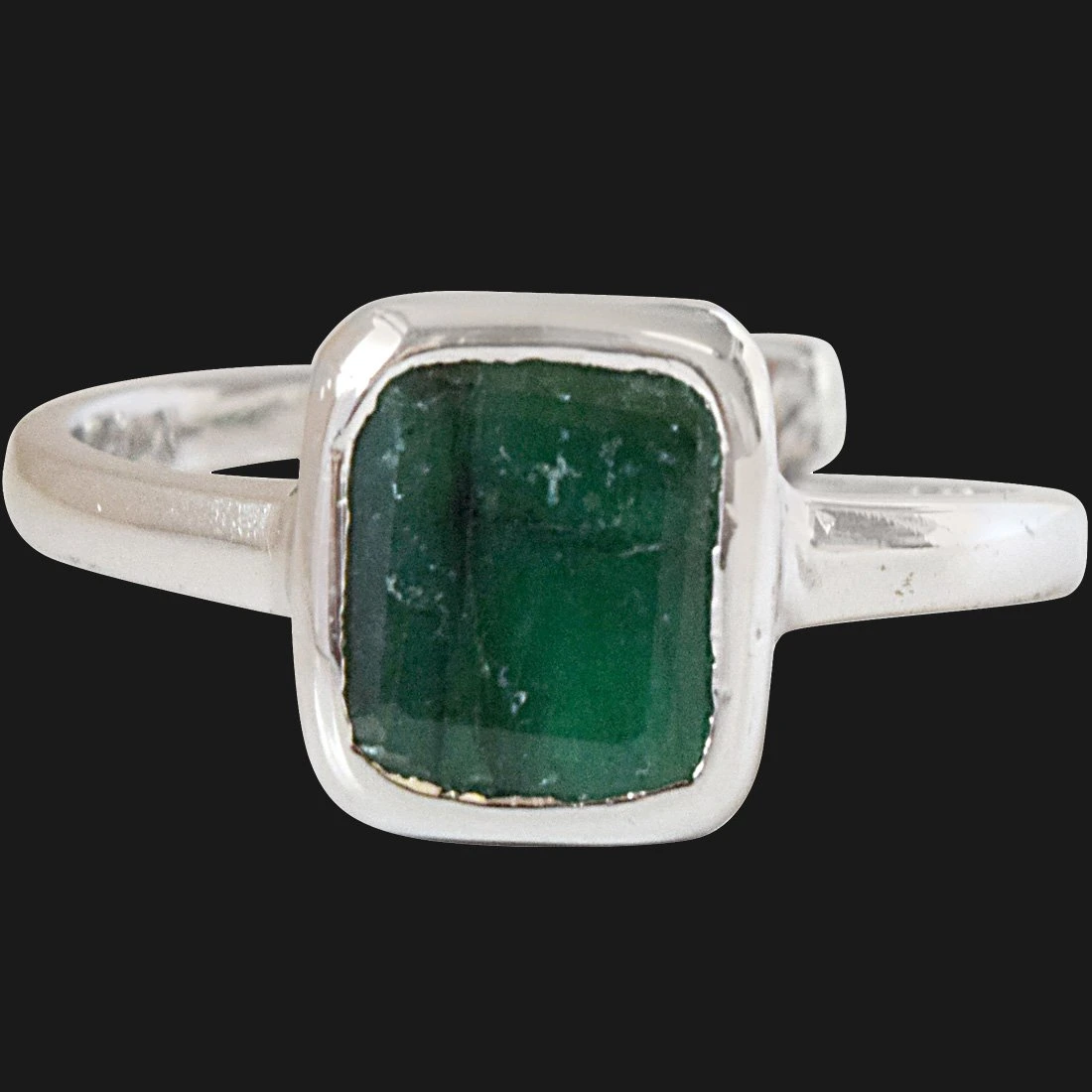 2.81cts Square Green Emerald and 925 Silver Adjustable Ring (GSR69)