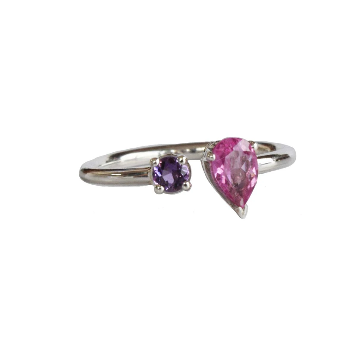 Pear Pink Tourmaline and Purple Amethyst 925 Sterling Silver Ring for Women (GSR71)
