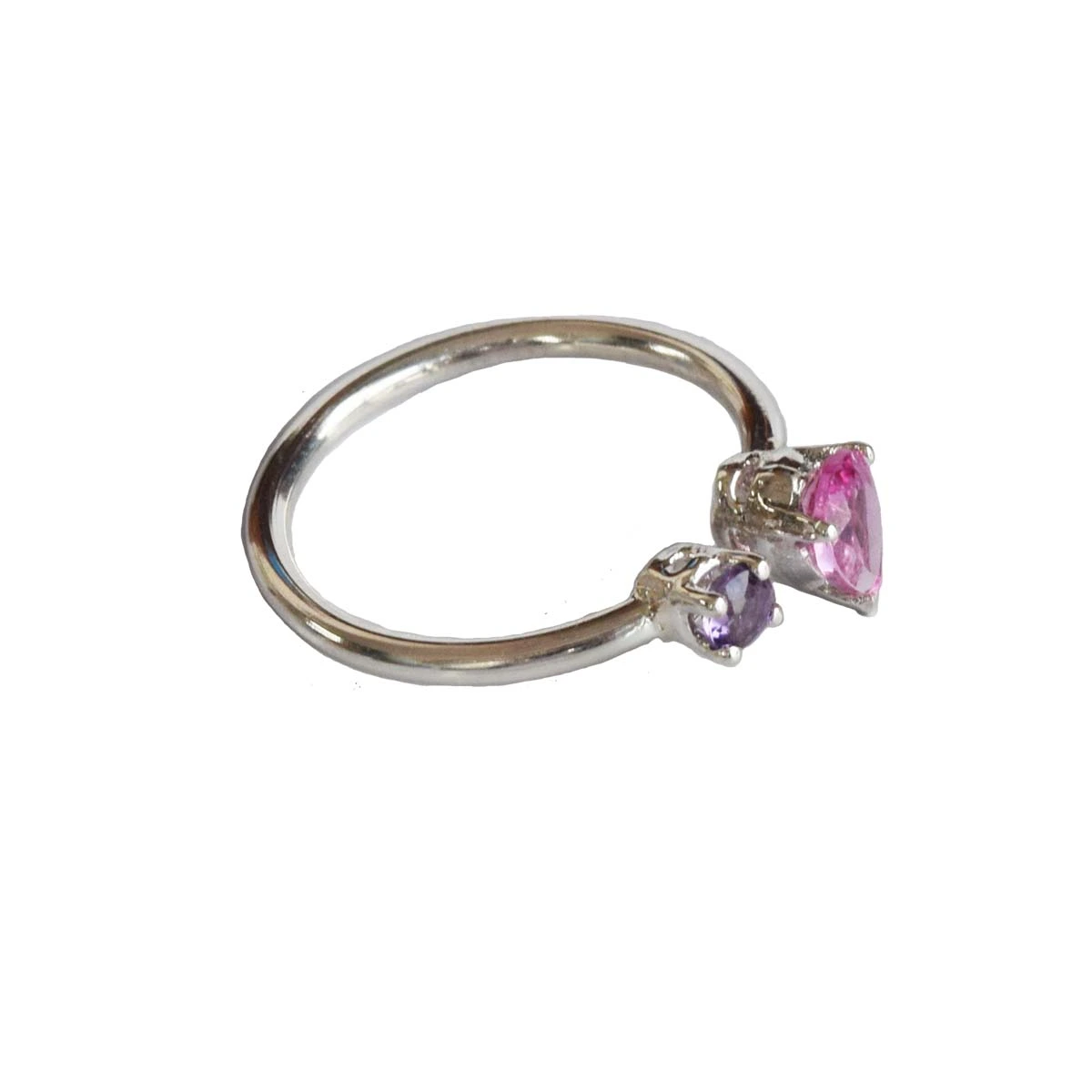 Pear Pink Tourmaline and Purple Amethyst 925 Sterling Silver Ring for Women (GSR71)
