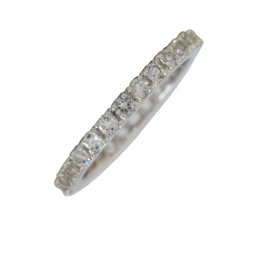 Round White Topaz Full Eternity 925 Sterling Silver Ring (GSR77)