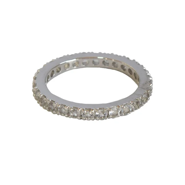 Round White Topaz Full Eternity 925 Sterling Silver Ring (GSR77)