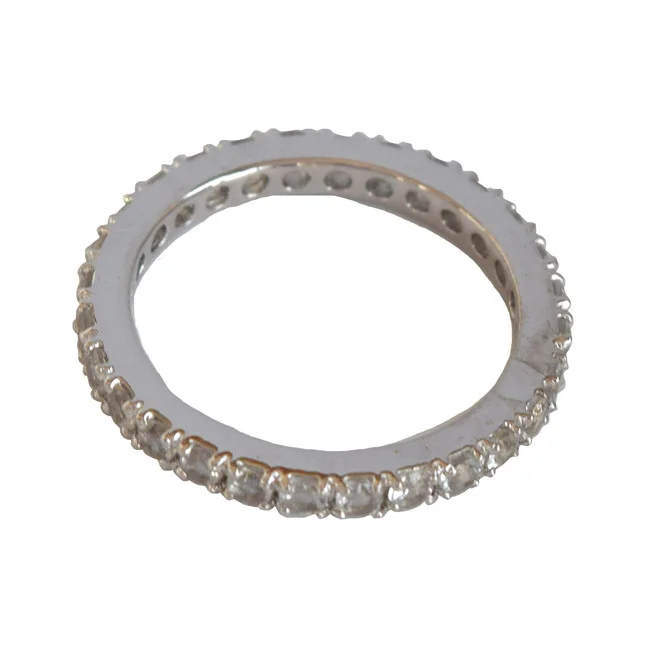 Round White Topaz Full Eternity 925 Sterling Silver Ring (GSR77)